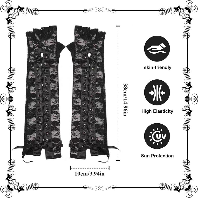 RainFlowwer Fingerless Gloves Steam Punk Goth Witch Long Elbow Arm Warmer Lace Sleeves for Costume Party Halloween Cosplay - Image 5